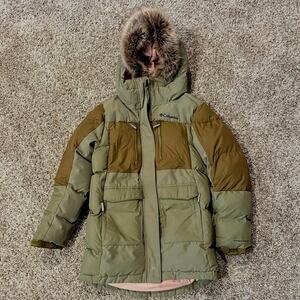 Girls Columbia Parka Winter Coat Jacket Olive Green Omni-Heat Small 7/8